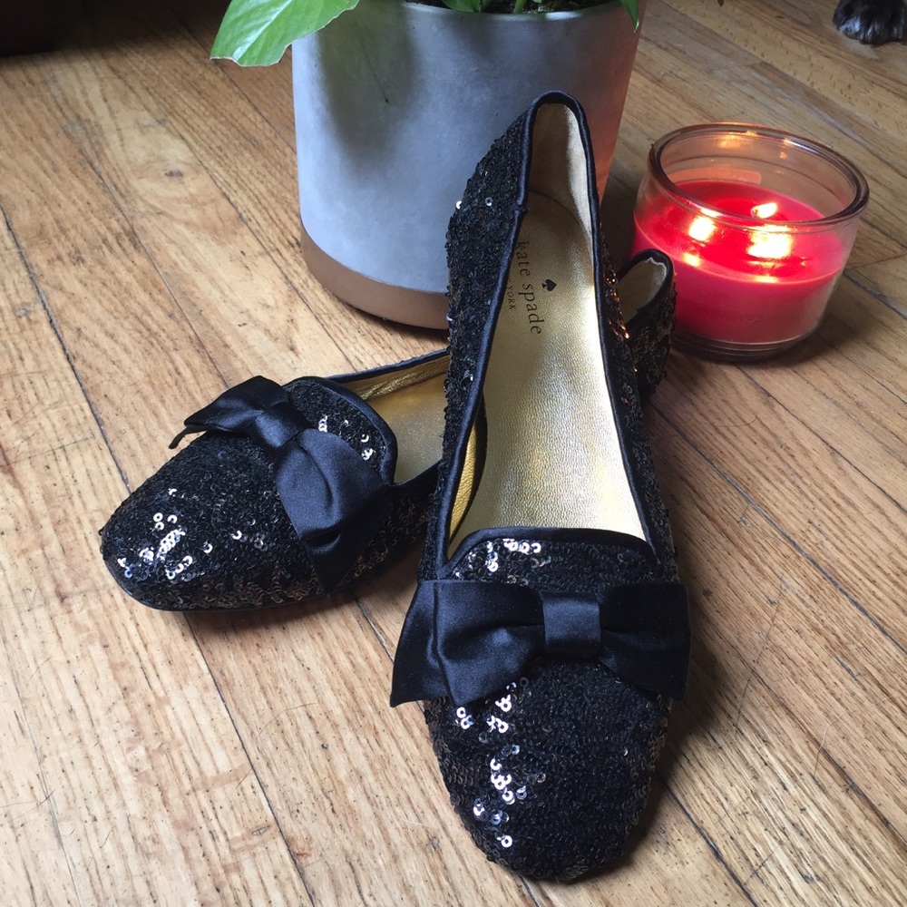 Kate Spade black sequin flats